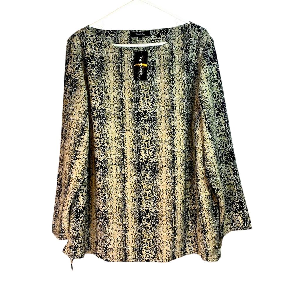 NWT Simply Be Snakeskin Print Black and Tan Top Size 20 1131